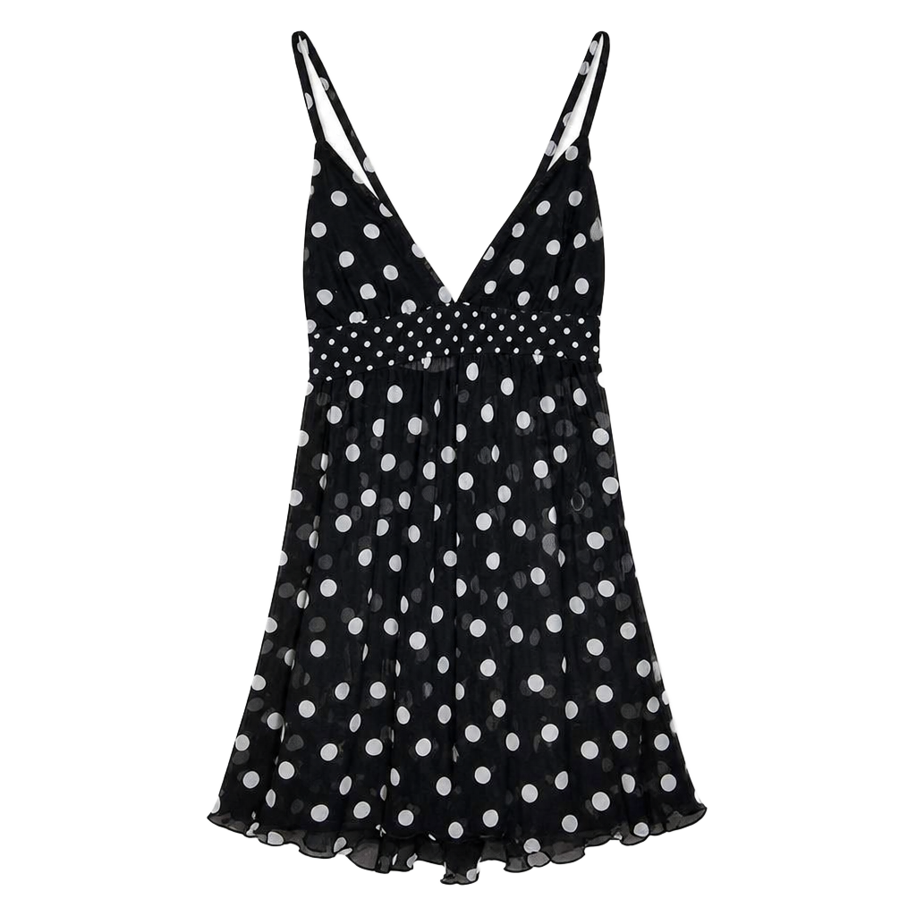 Vintage Y2K Isabella Black Polka Dot Micro Mesh Slip Dress Size L Fits M 1