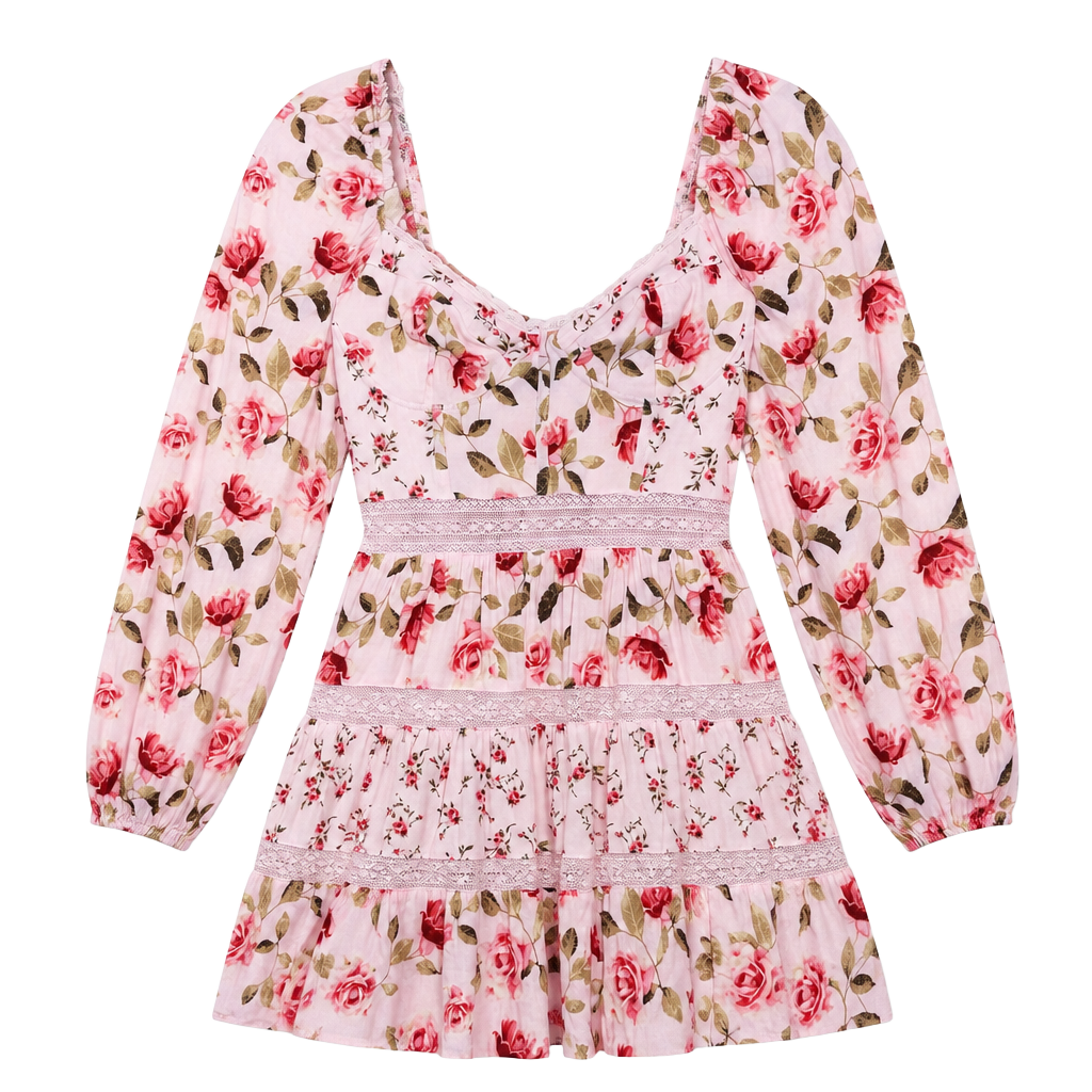 Altar’d State Kate Pink Rose Floral Lace Mini Dress Size Small 1