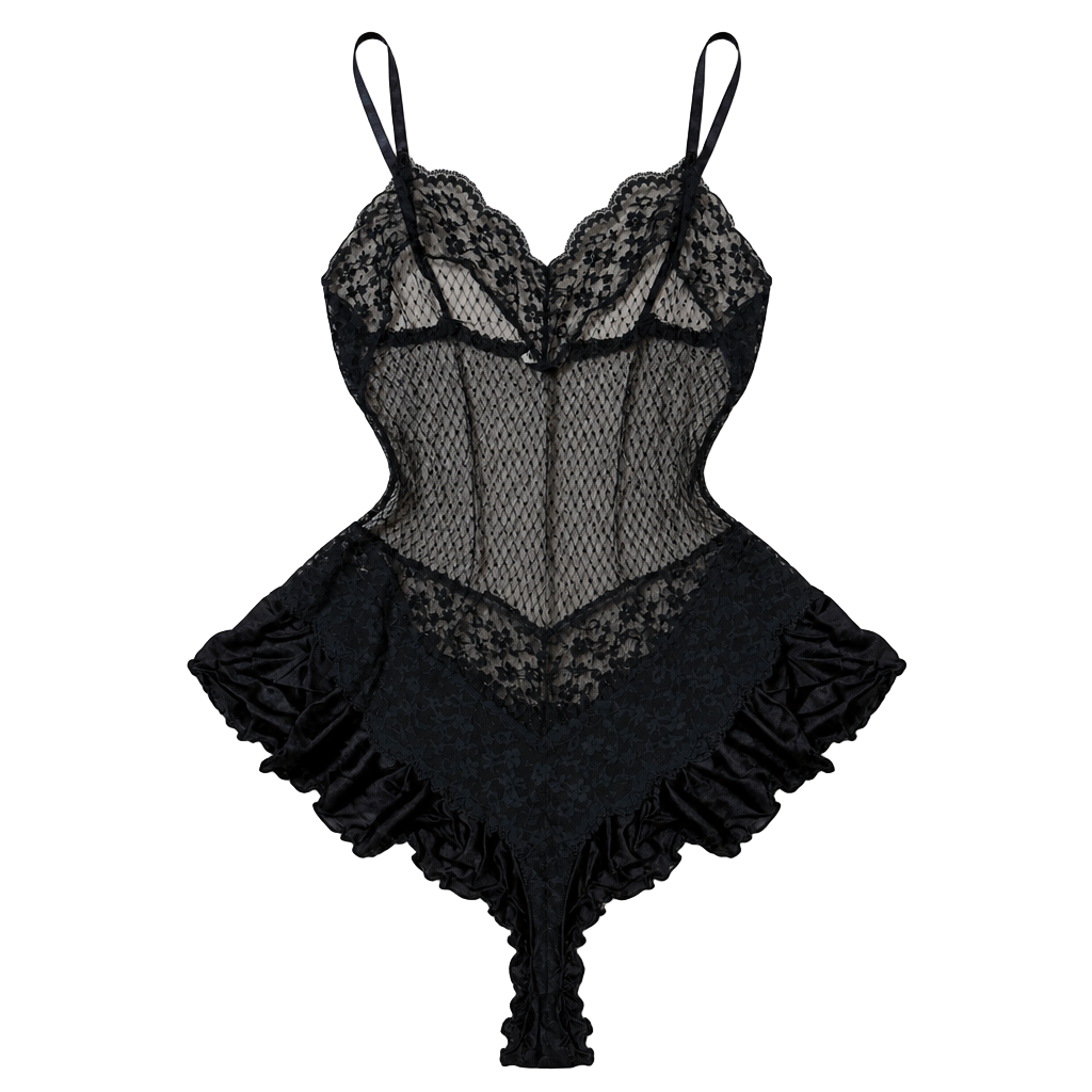 Vintage Black Lace Mesh Lingerie Teddy Size Medium Made in USA 1