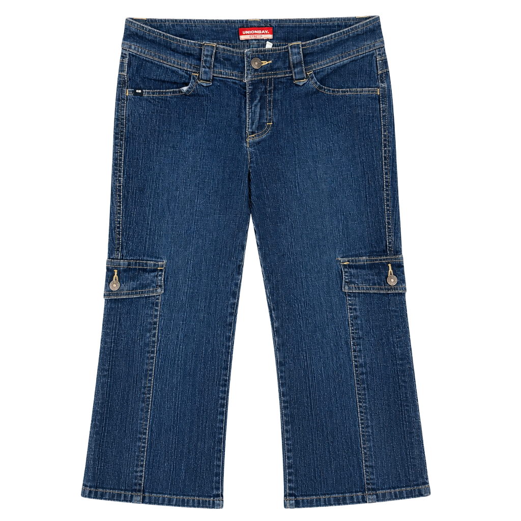 UNIONBAY Y2K Low Rise Flare Cargo Jeans Size 7 Stretch Denim 1