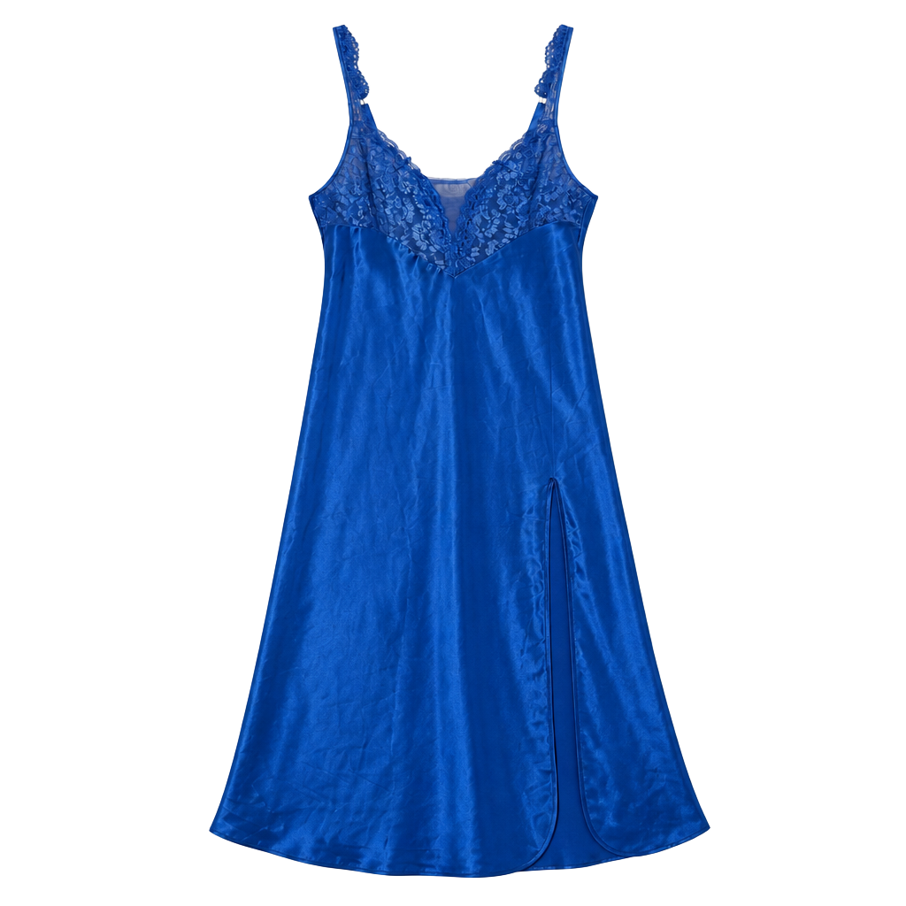Victoria's Secret Vintage Gold Label Blue Satin Lace Full Length Slip 1