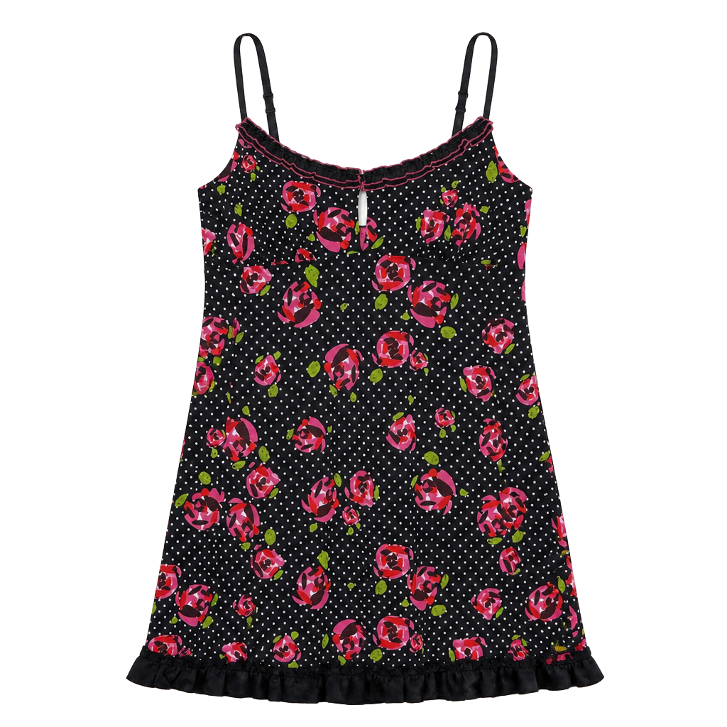 Jenni by Jennifer Moore Y2K Floral Polka Dot Slip Nightgown Dress Size M 1