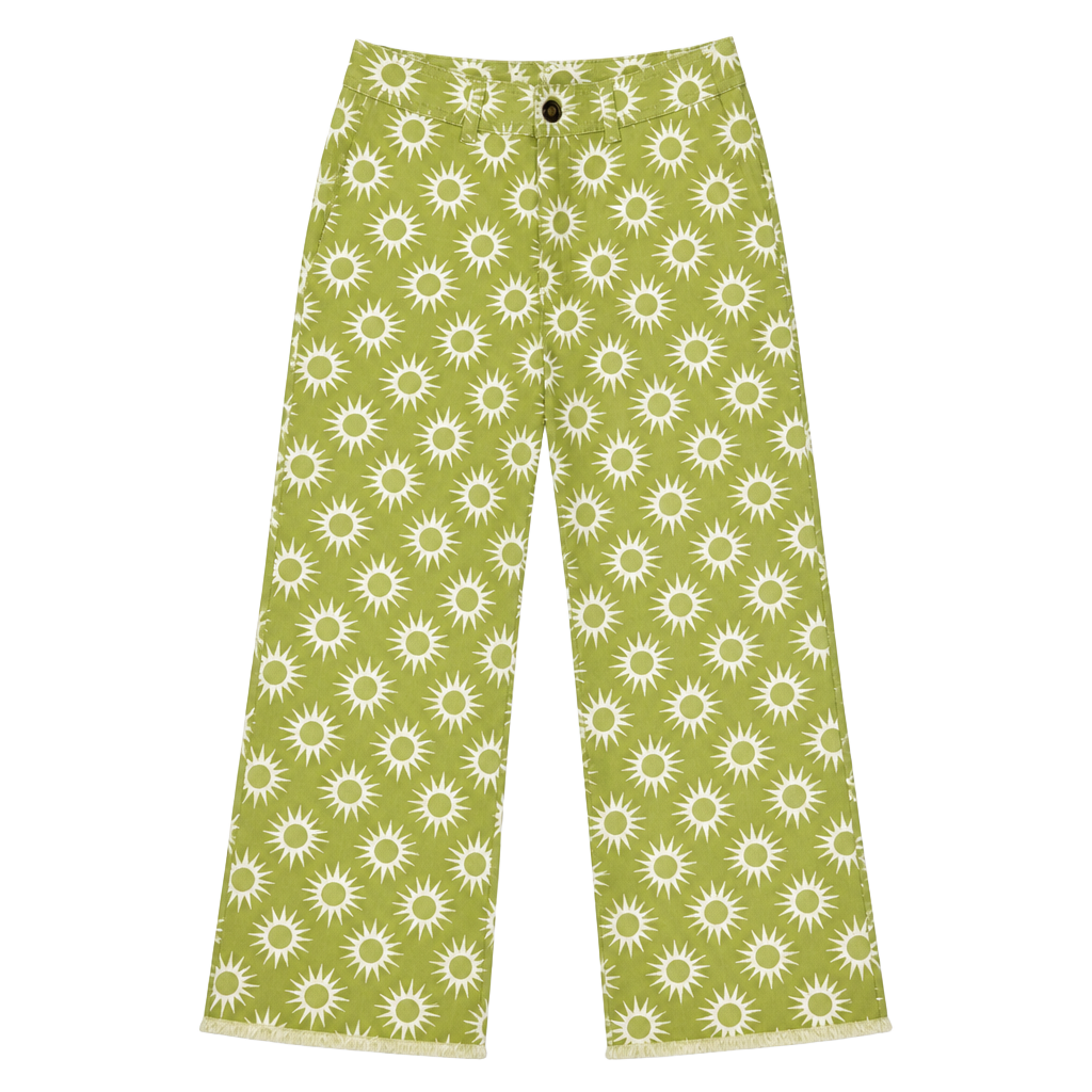 Billabong Free Fall High Waist Wide Leg Pants Green Sun Print 1
