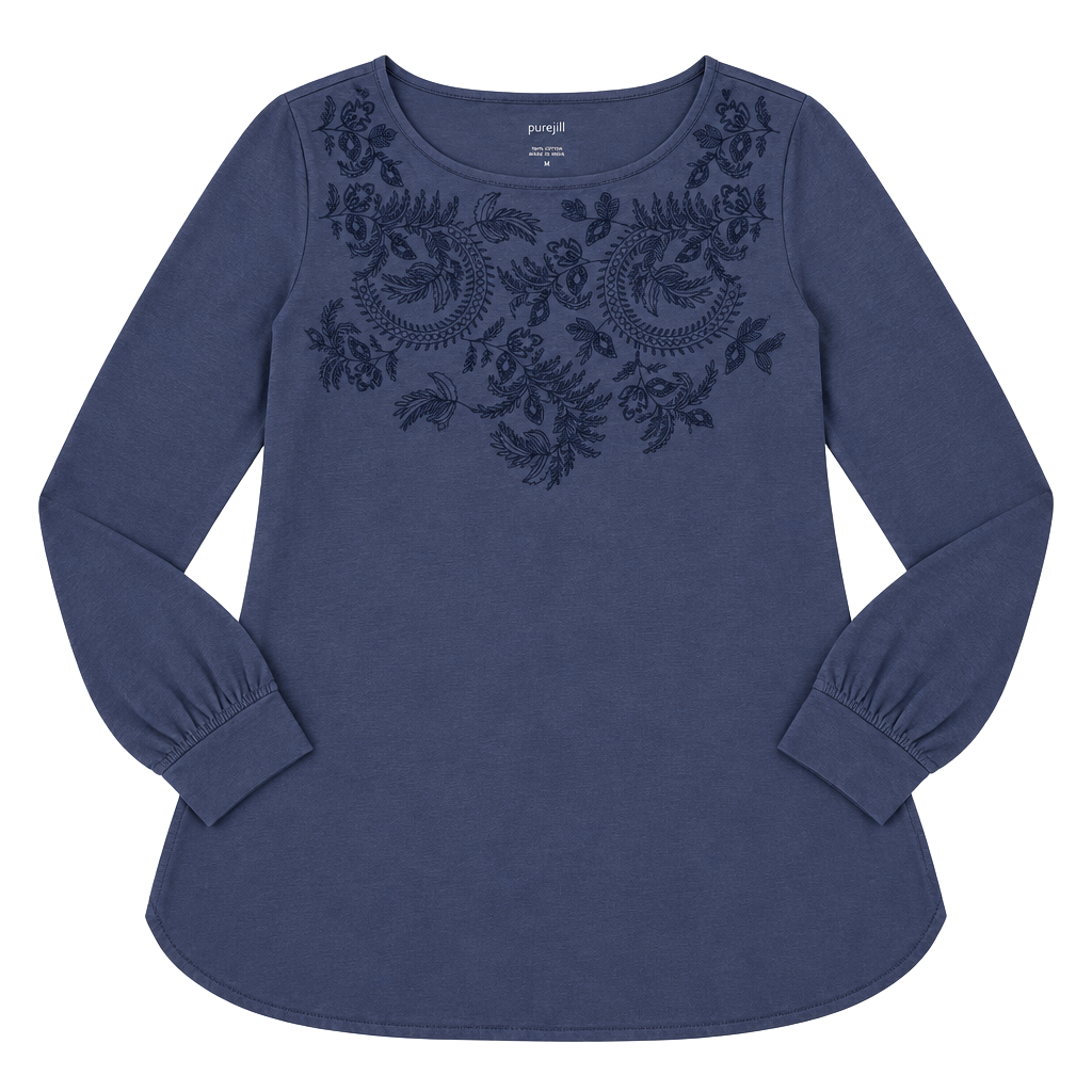 NWT Pure Jill Embroidered Neckline Tunic Size L Cotton 1
