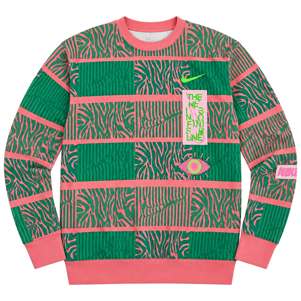 Nike Club Fleece Trippy Safari Sweatshirt Size S Green Pink Crewneck 1