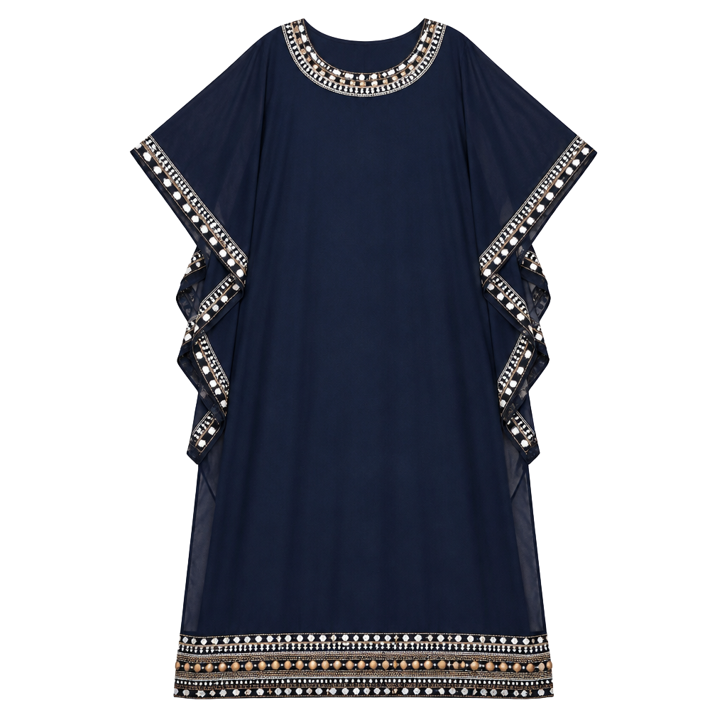 Jkara Dress Size 20W Blue Beaded Chiffon Kaftan Maxi Cocktail 1