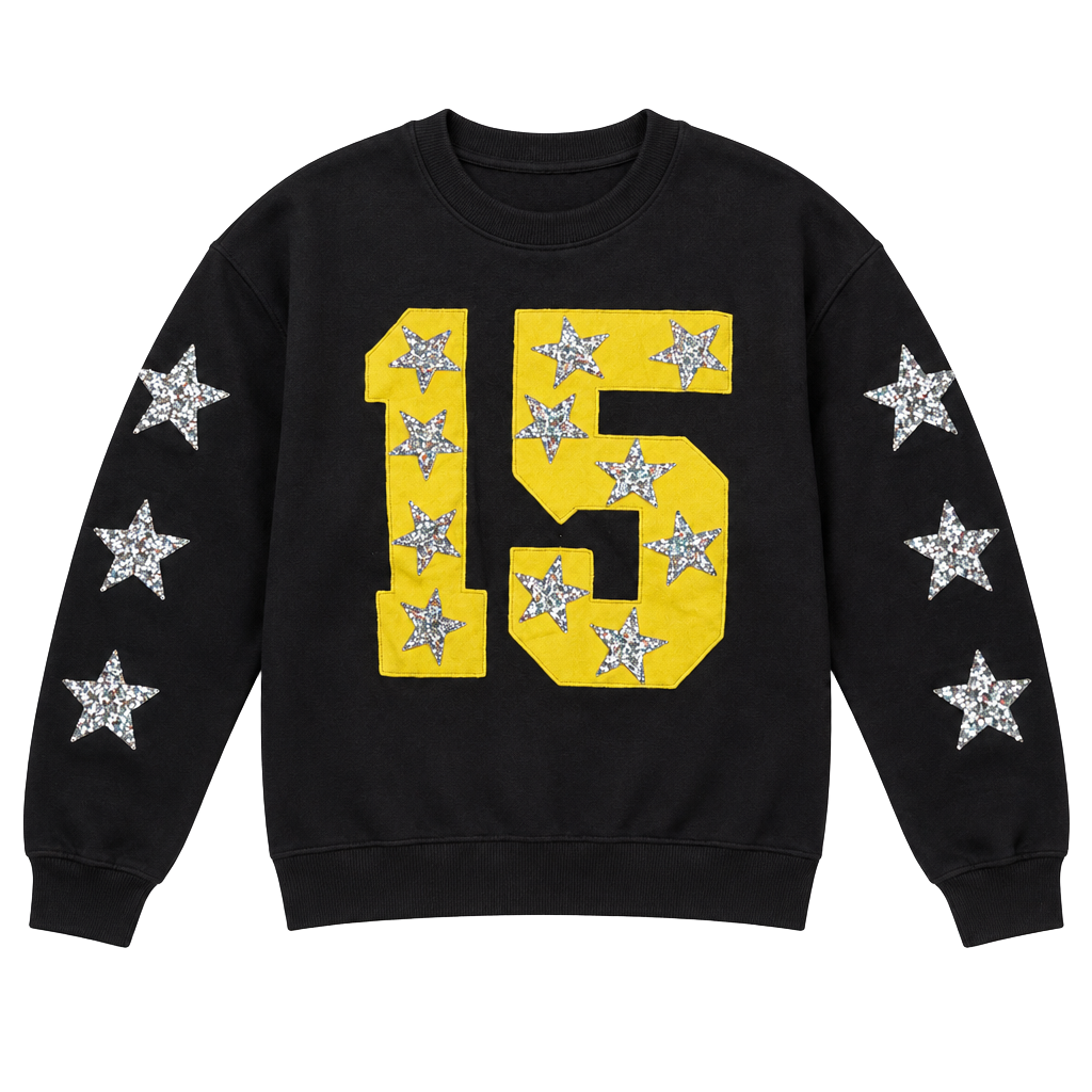 Judith March Custom Number 15 Sweatshirt Size S Black Rhinestone Stars 1