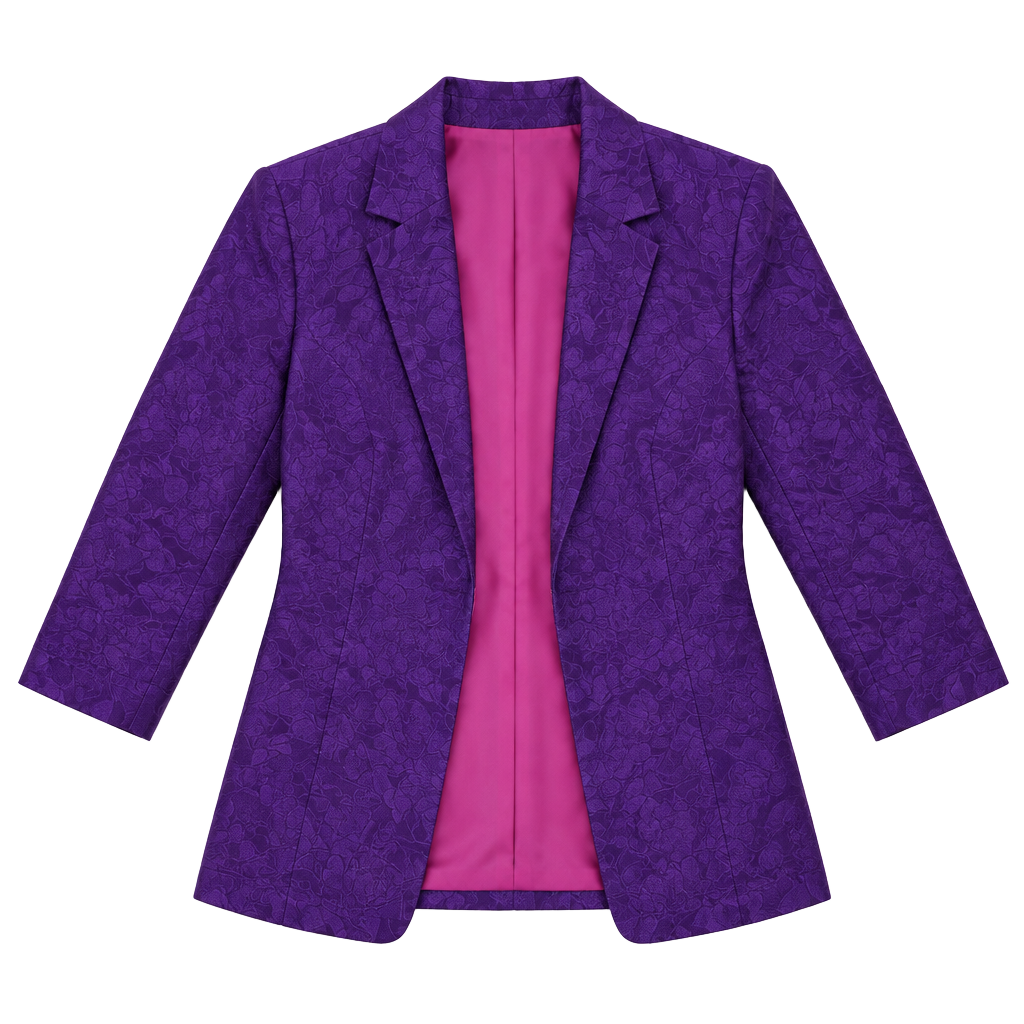 Chico's Silk Blazer Size 1 Purple Textured Open Front Jacket 1