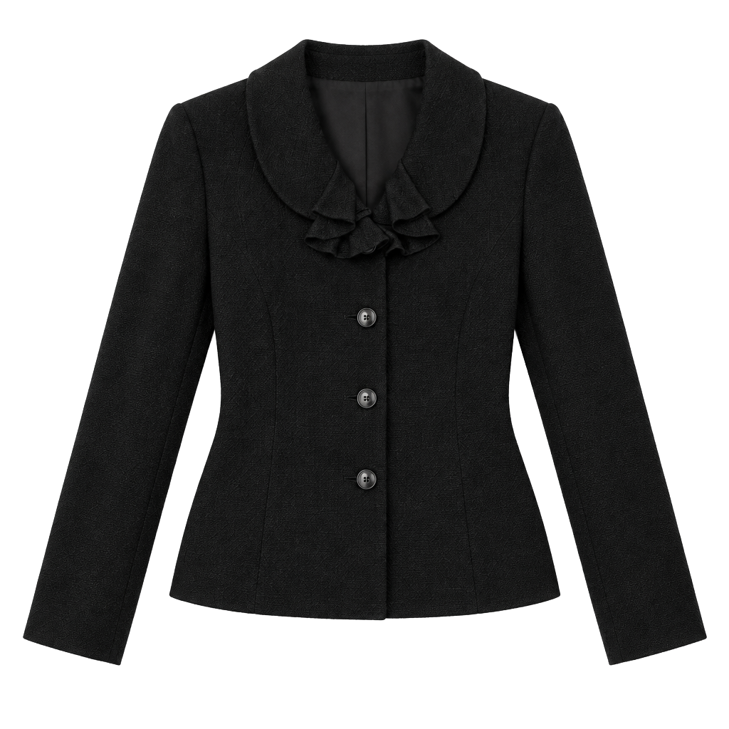 Worthington Petite Blazer Size 12P Black Ruffle Collar Jacket 1