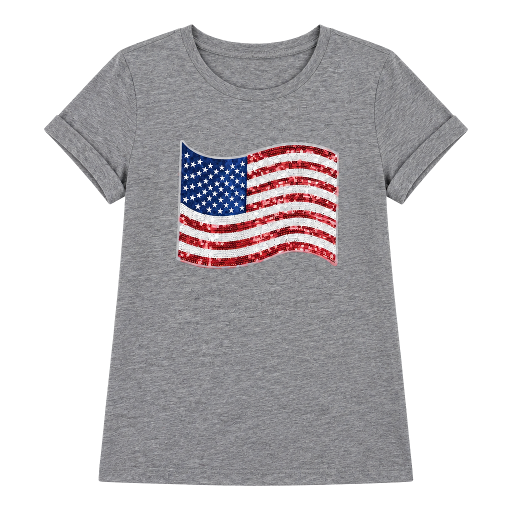 B Famous Sequin American Flag T-Shirt Size M Gray 1