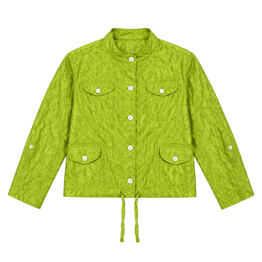 Linea Jacket Size XL Green Crinkled Utility Button Down Drawstring Waist 1