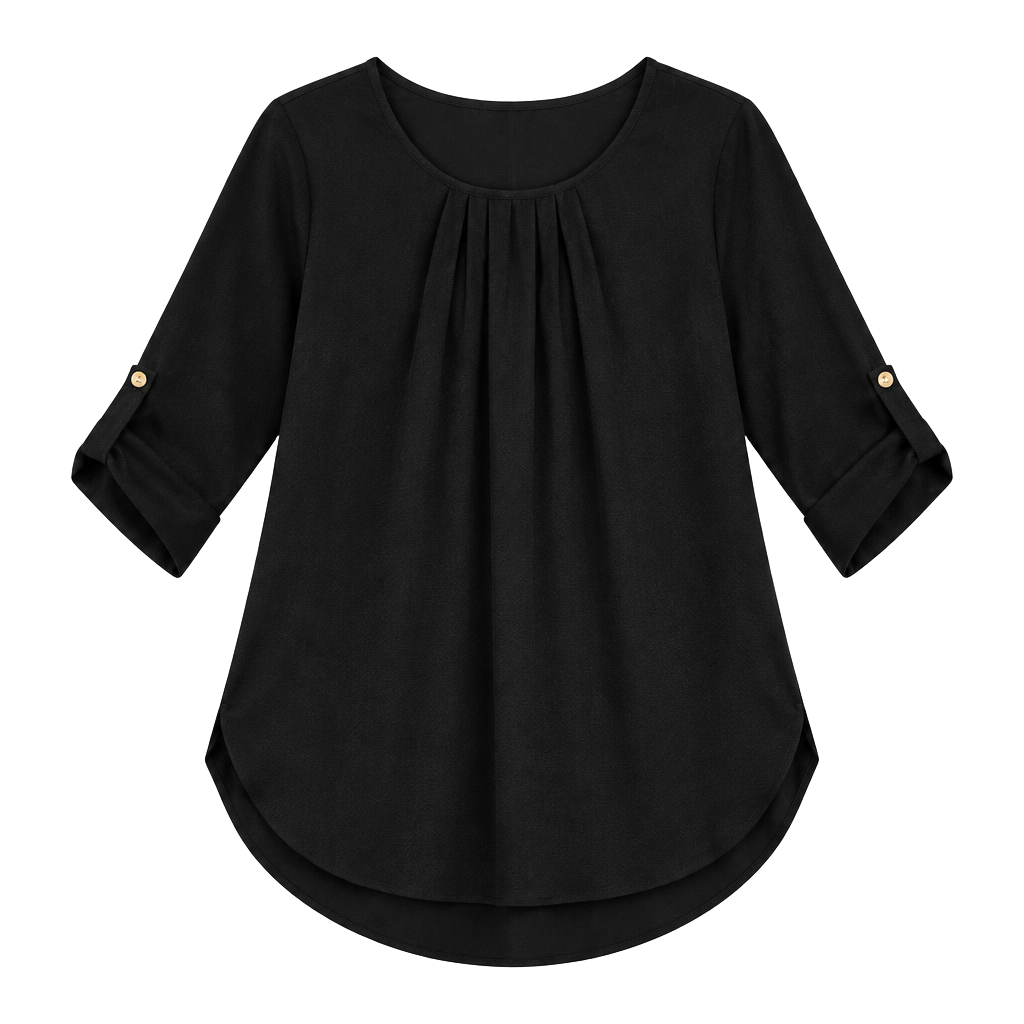 Coco & Main Blouse Size XL Black Pleated 3/4 Roll Tab Sleeve Tunic 1