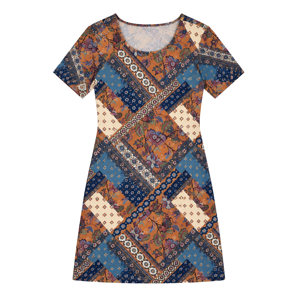 Bobbie Brooks T-Shirt Dress Size L Patchwork Paisley Print Casual 1