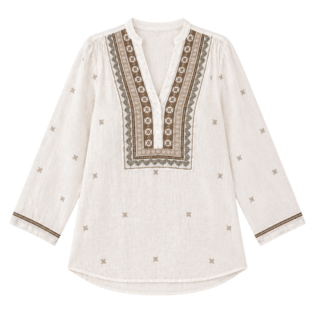 J.Jill Embroidered Tunic Top Size S White Rayon 1