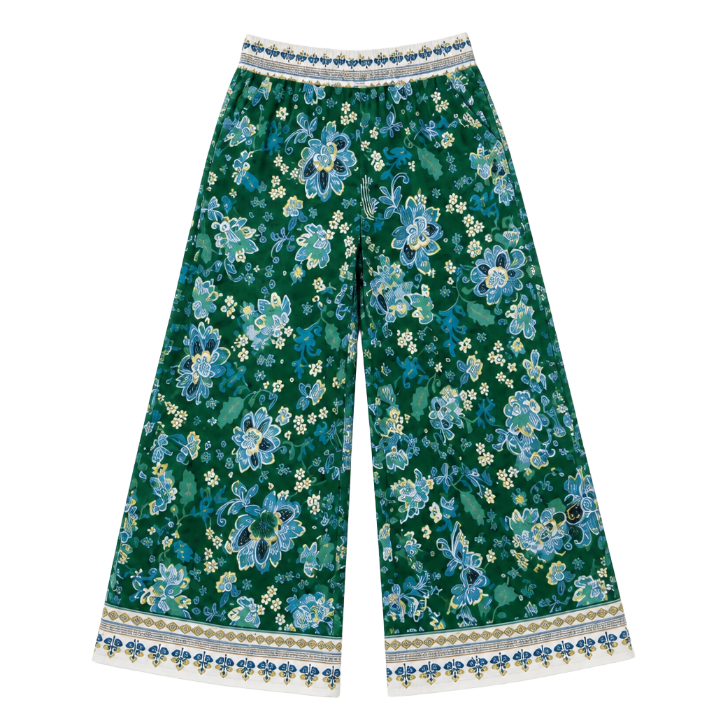 maeve Wide Leg Pants Size XL Green Floral Printed Palazzo 1