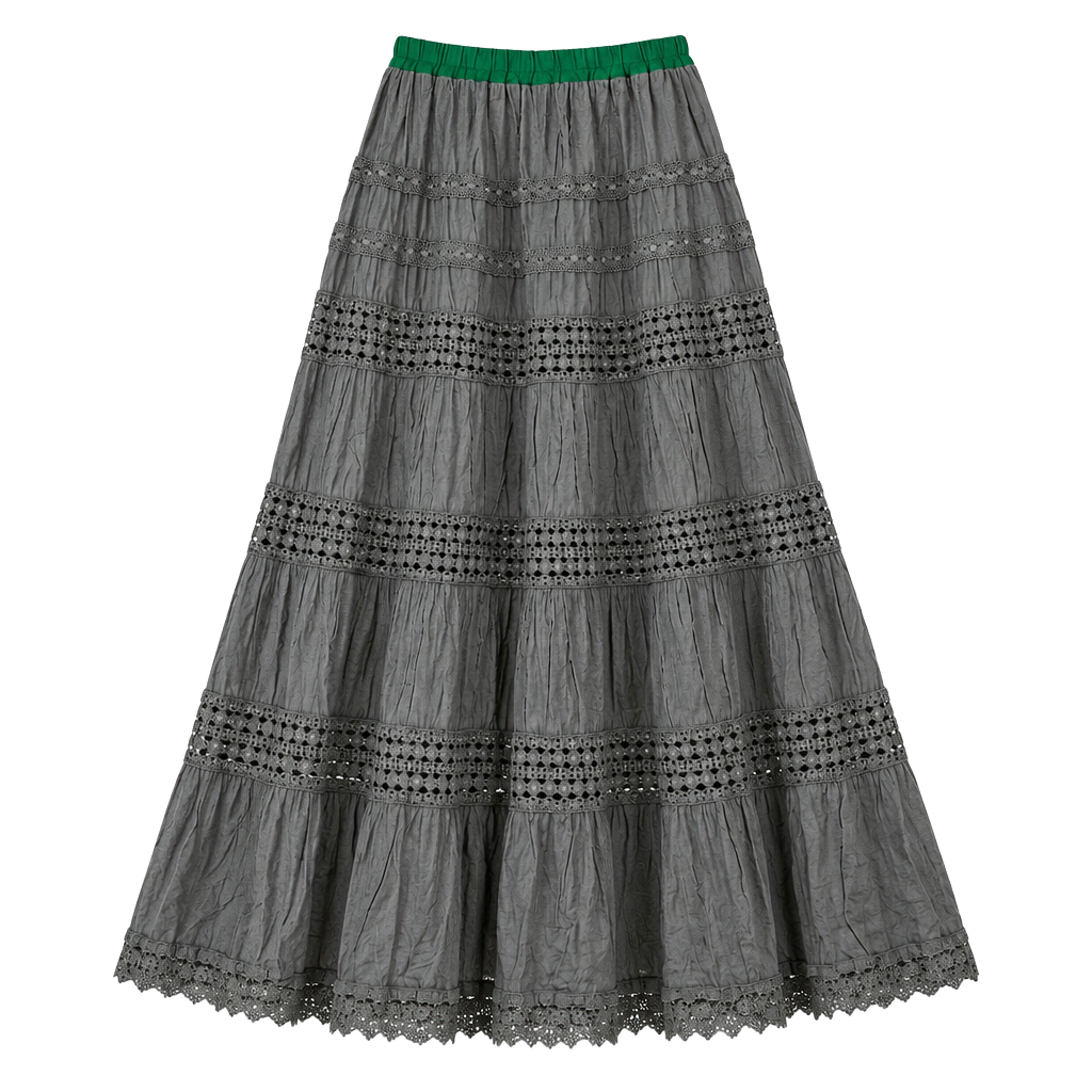 Unbranded Cotton Tiered Maxi Skirt Size L Gray Green Boho Peasant 1