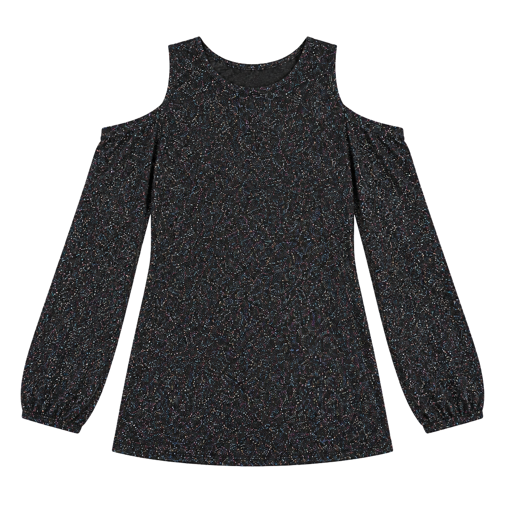 Michael Kors Cold Shoulder Top Size L Black Metallic Sparkle Long Sleeve 1
