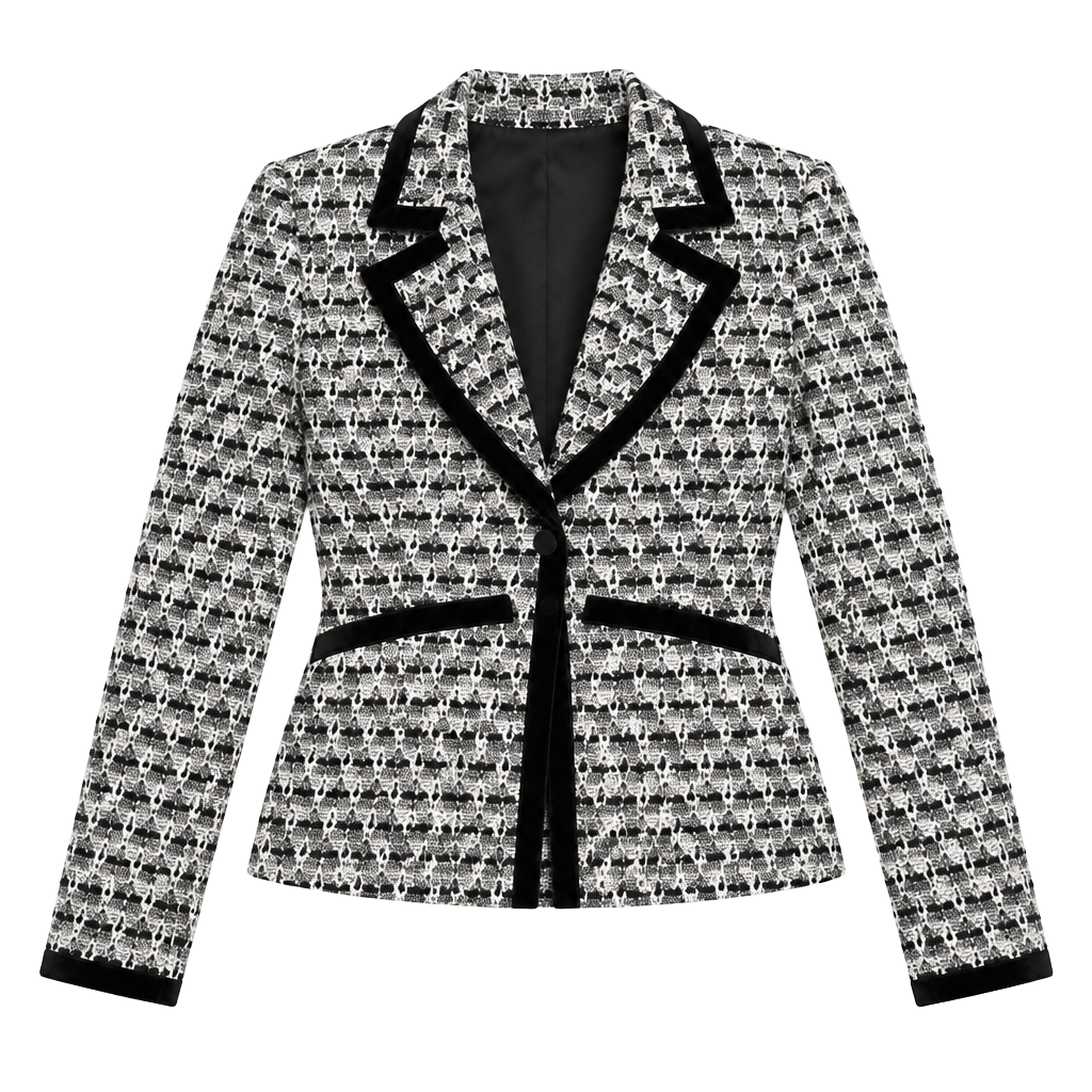 DD Collection Tweed Suit Jacket Size 10 Black White Wool Formal Blazer 1