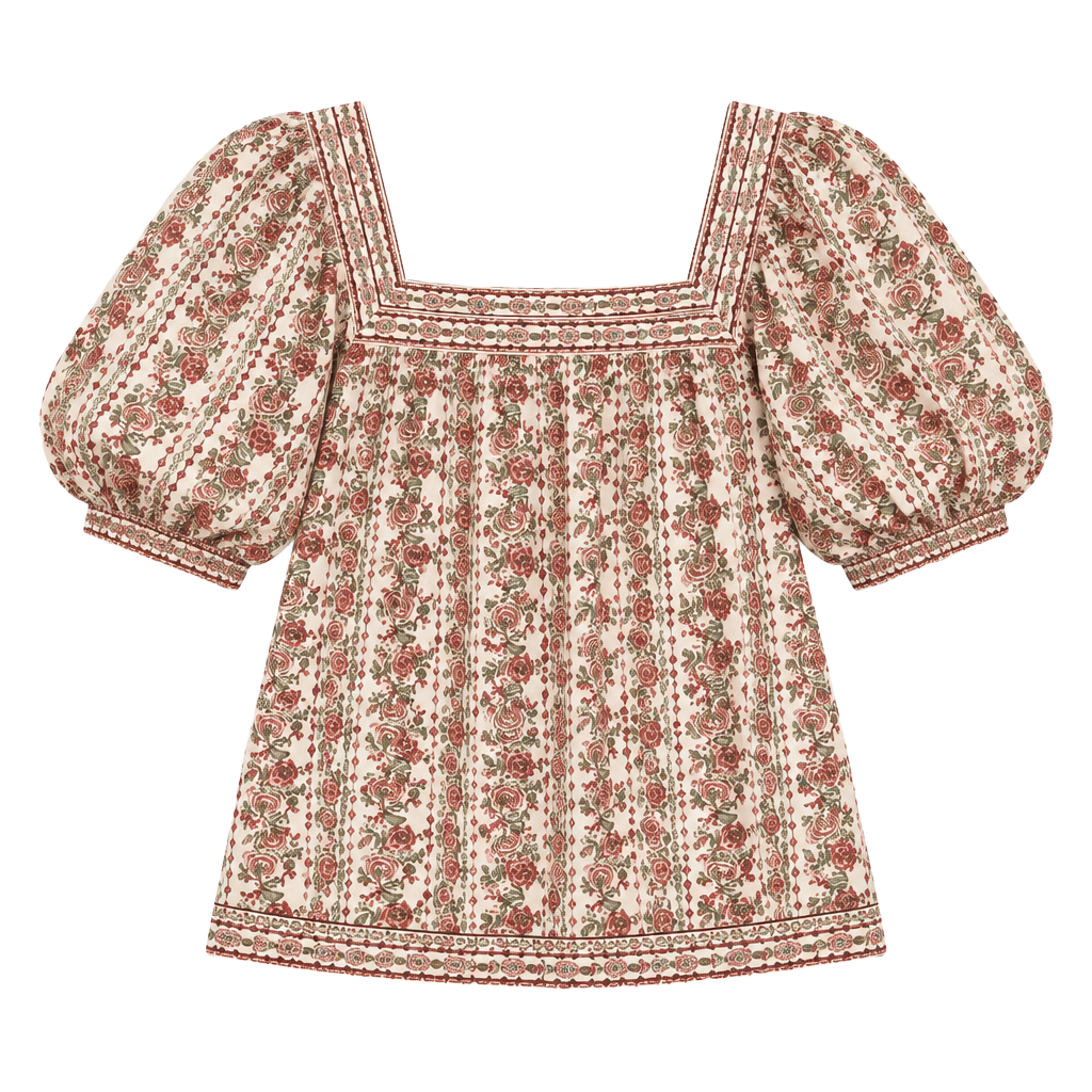 Max Studio Square Neck Top Size XL Floral Puff Sleeve 1