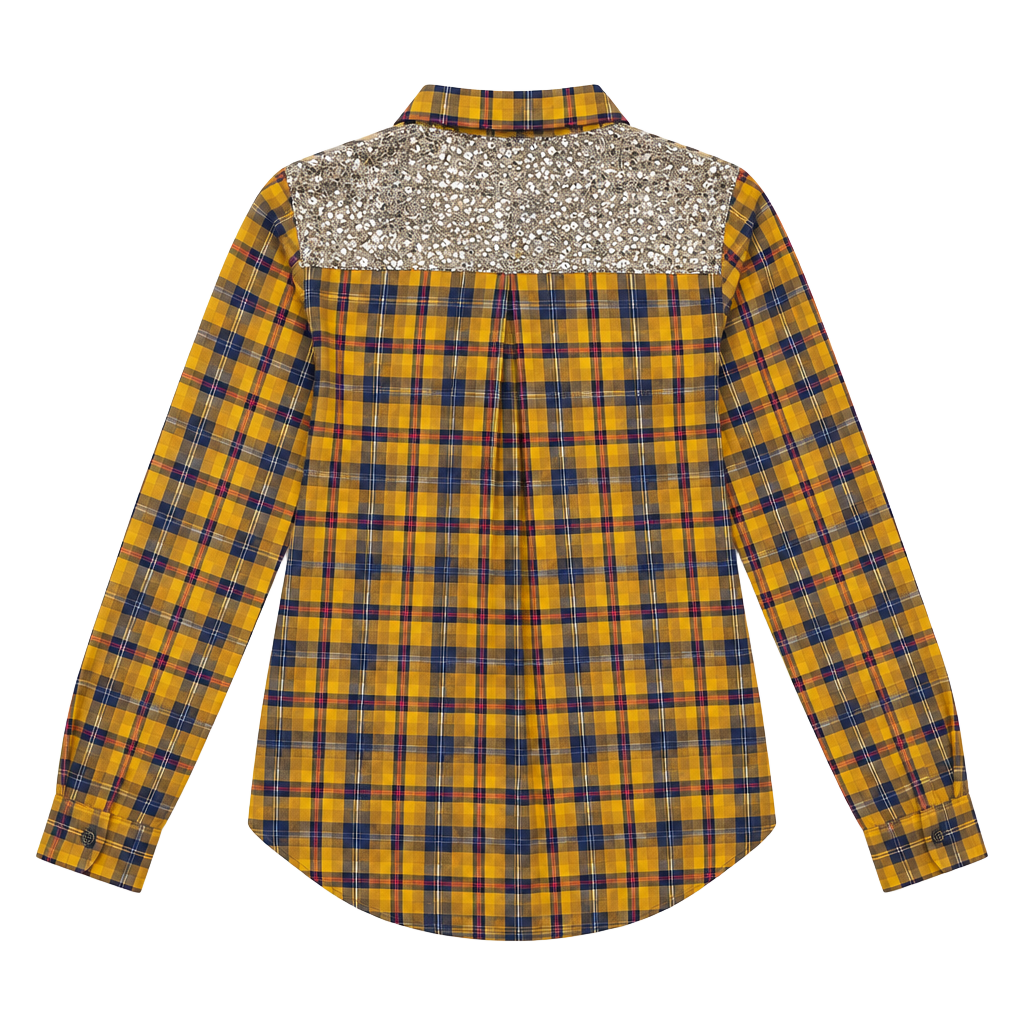 Grace & Emma Plaid Button Down Shirt Size L Yellow Sequin Yoke 1