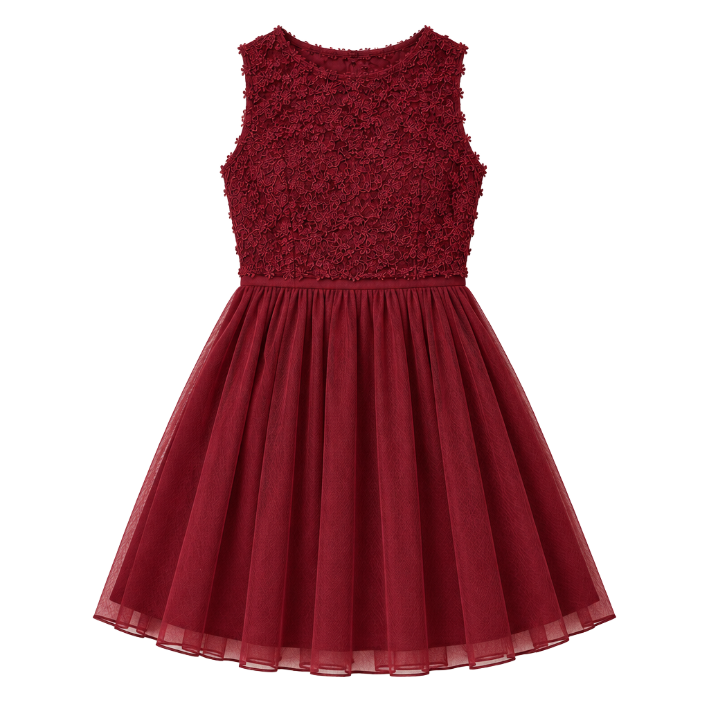 M.S.P. Dress Size 8 Burgundy Textured Bodice Chiffon Skirt Sleeveless 1