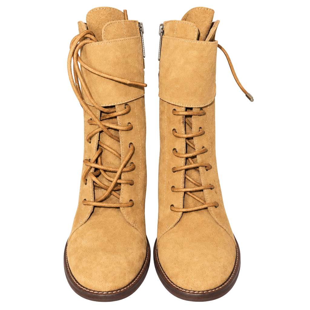 No.70 Veracruz Suede Floral Embroidered Lace Up Boots Tan 1