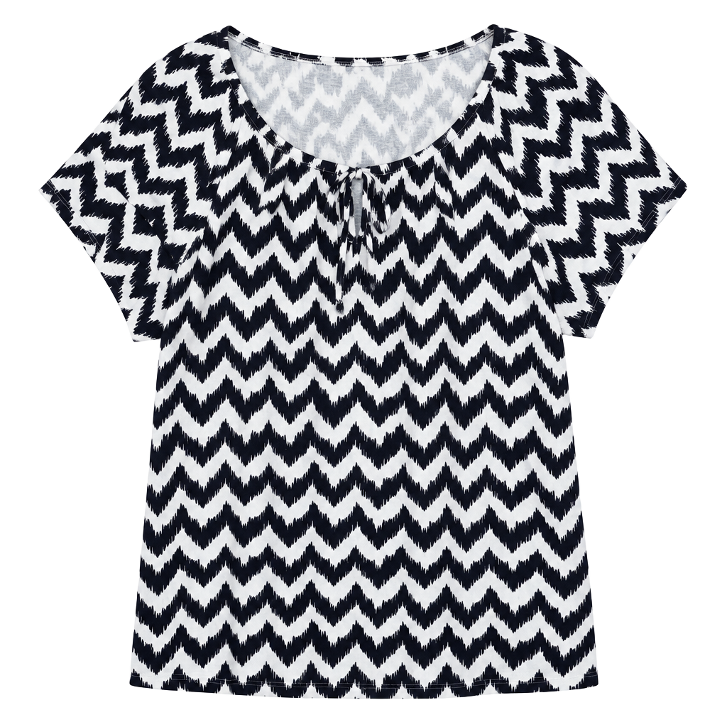 No.96 St. John's Bay Chevron Blouse Size 3X Black White Short Sleeve 1