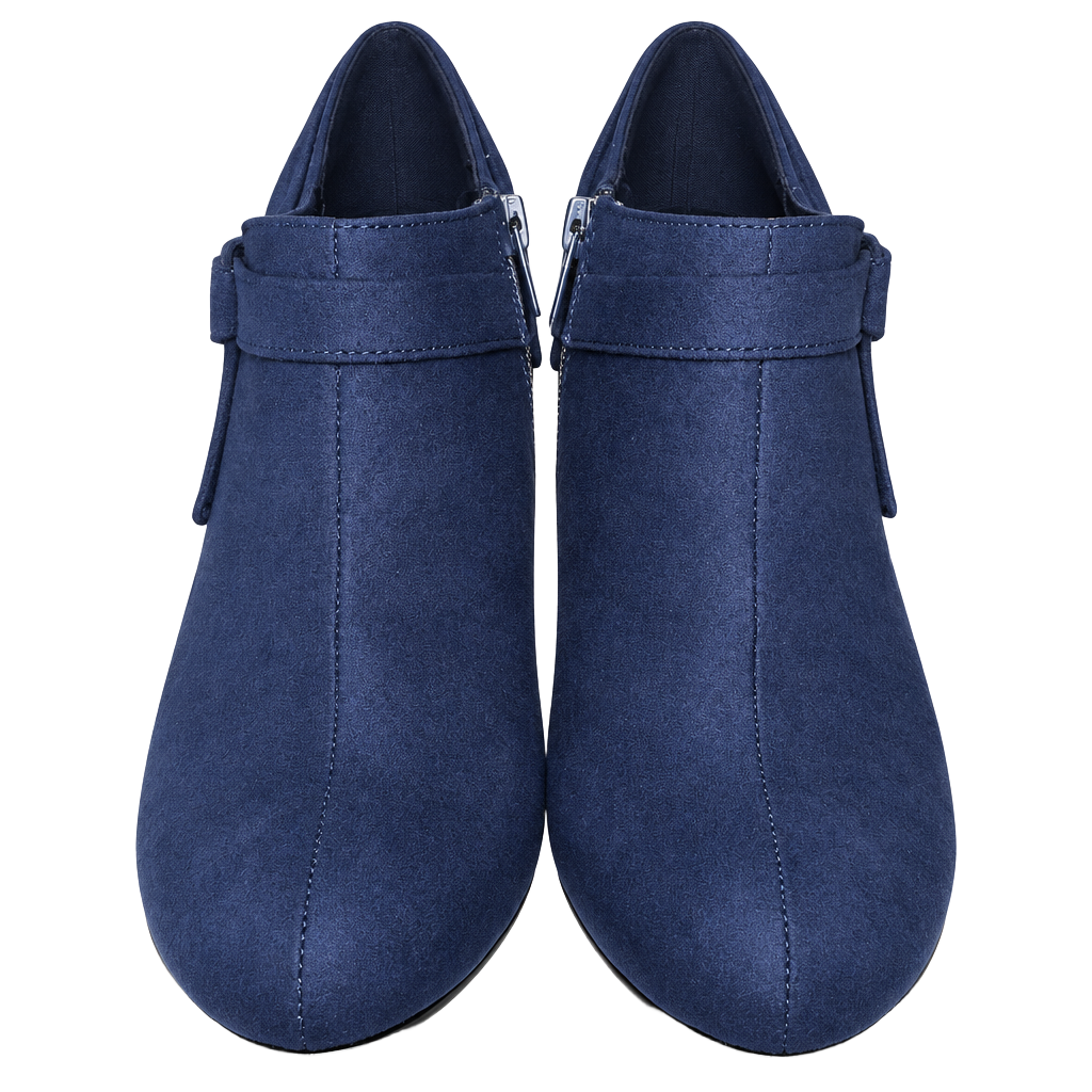No.56 Coach And Four Ankle Boots Size 6.5 Navy Suede Zip Booties 1