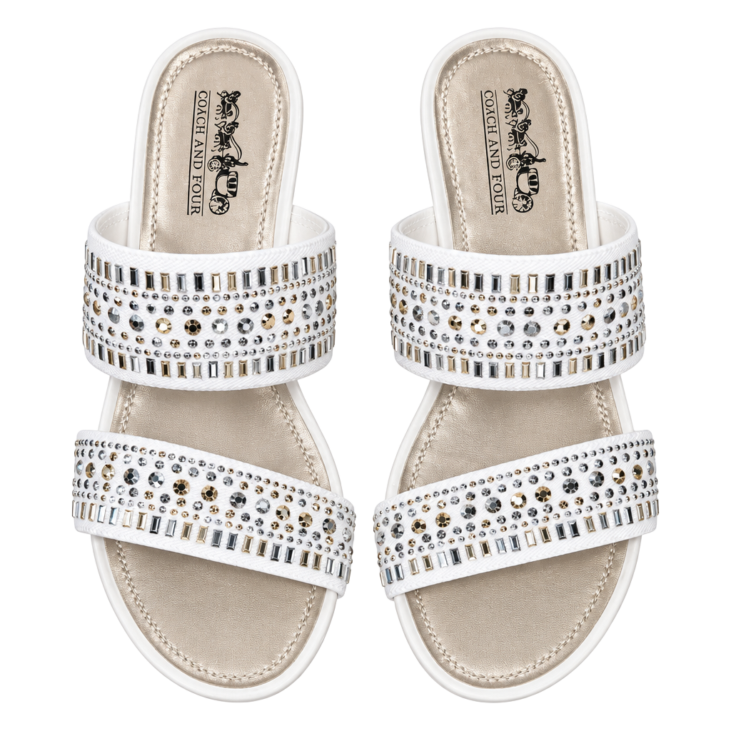 No.27 Coach And Four Vander Size 6.5 White Rhinestone Wedge Sandals 1