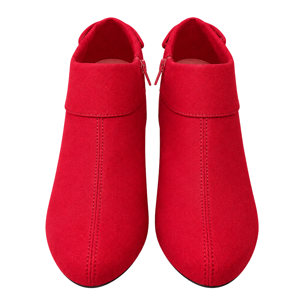 No.26 Coach And Four Red Ankle Boots Size 6.5 Suede Chunky Heel Bow Details 1