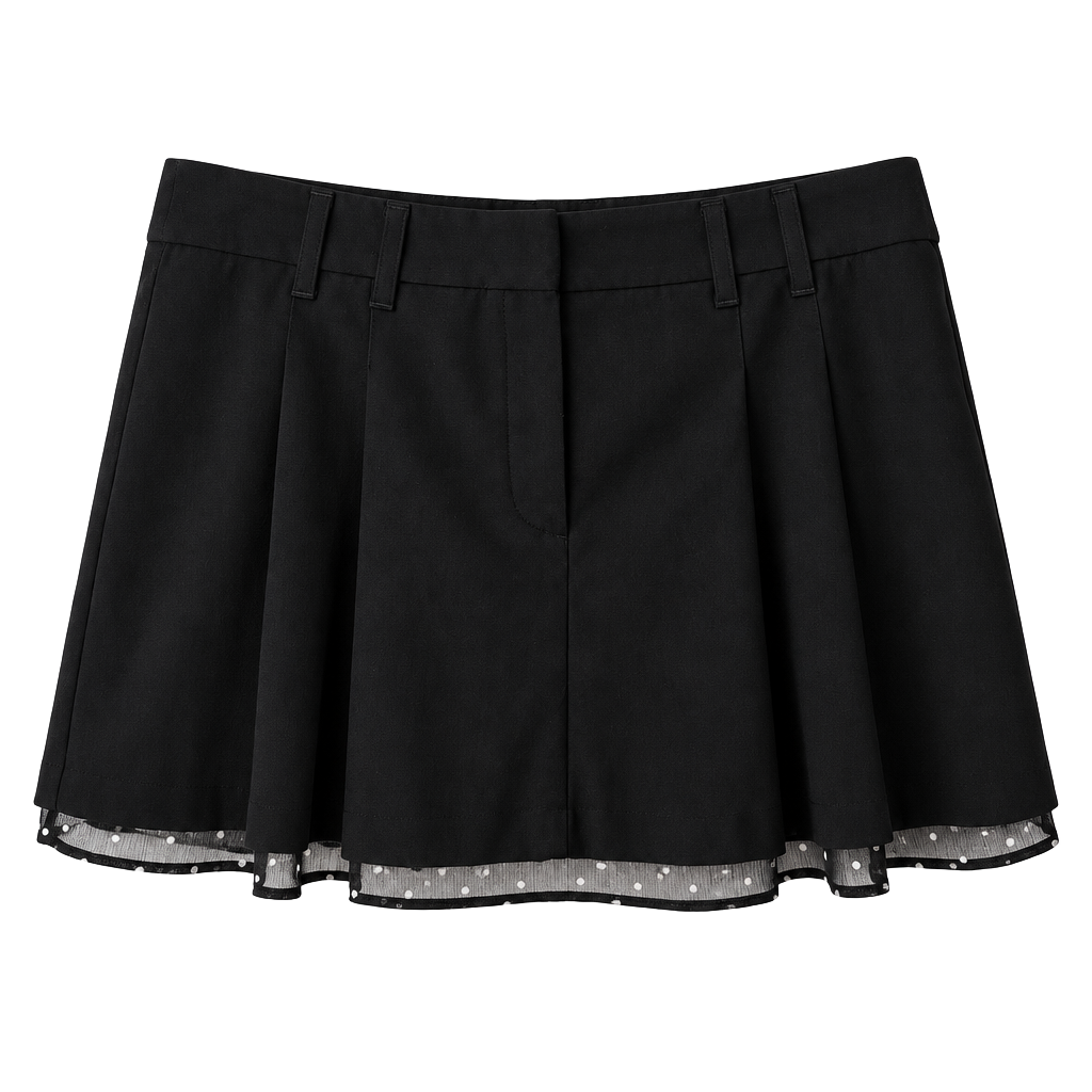 H&M Black Polka Dot Mesh Trim Pleated Mini Skirt 1