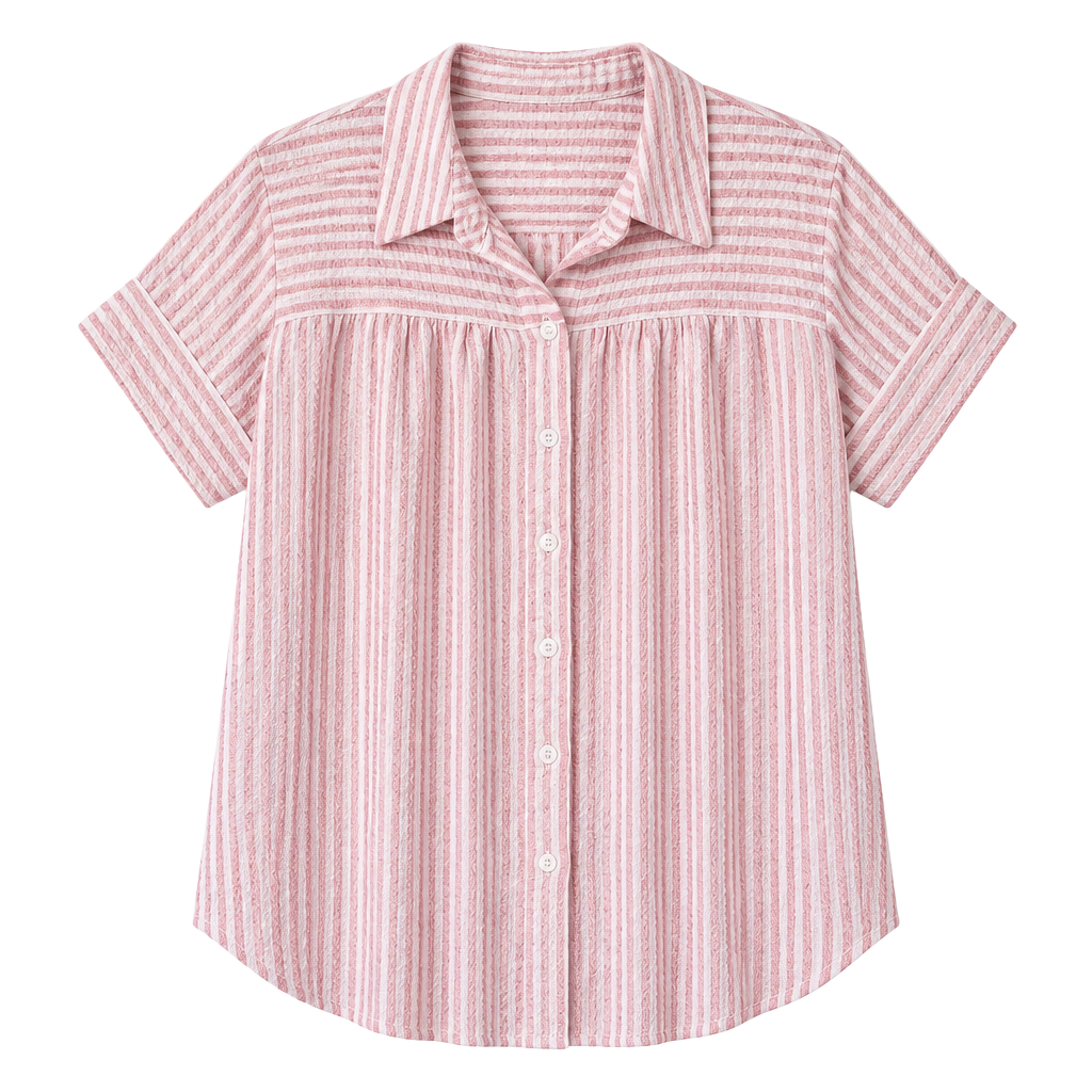 Jane & Delancey Button-Up Shirt Size XL Pink White Striped Short Sleeve 1