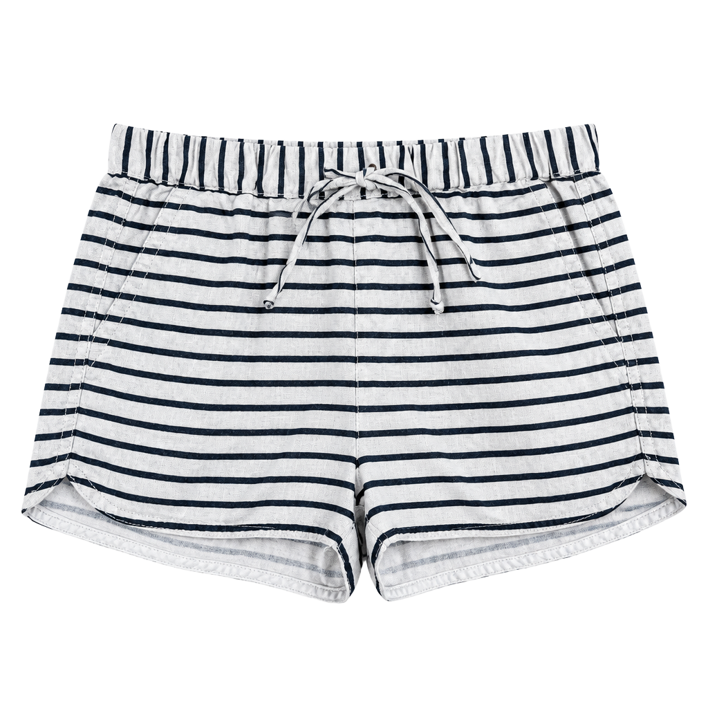J.Crew Striped Pull-On Shorts Size XS Blue White Linen Blend Drawstring 1