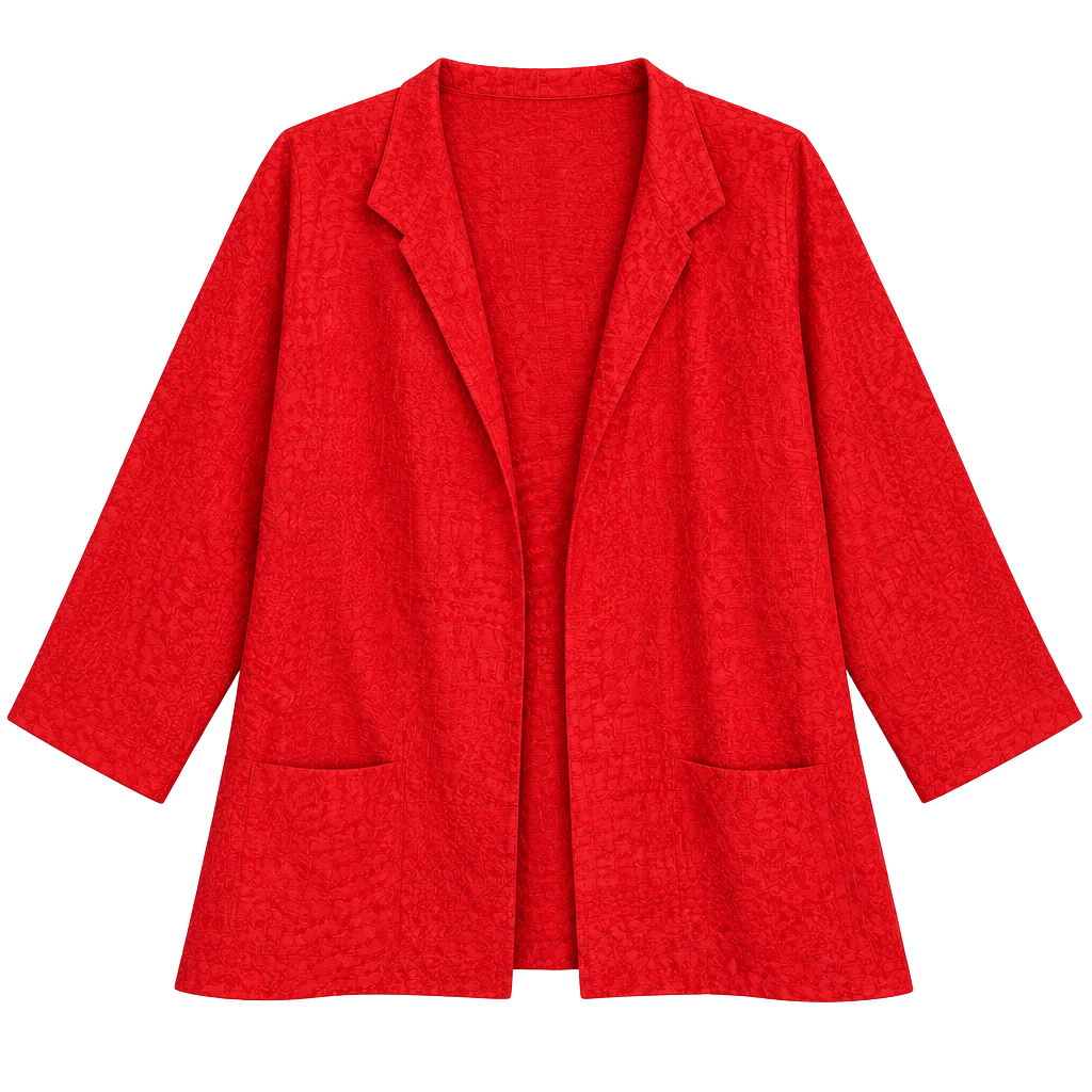 Chico's Jacket Size 1 Red Silk Textured Open Front 1