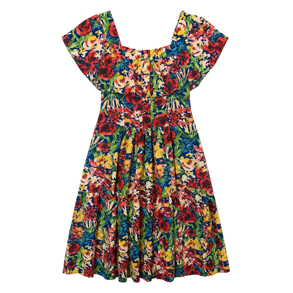 H Collection Floral Print Ruffle Tiered Midi Dress 1