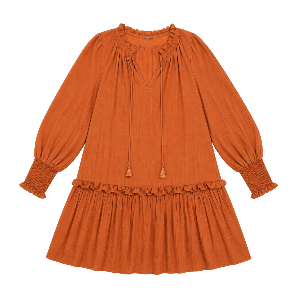 by Anthropologie Giulia Tunic Dress Burnt Orange Rust Pleated Mini S 1