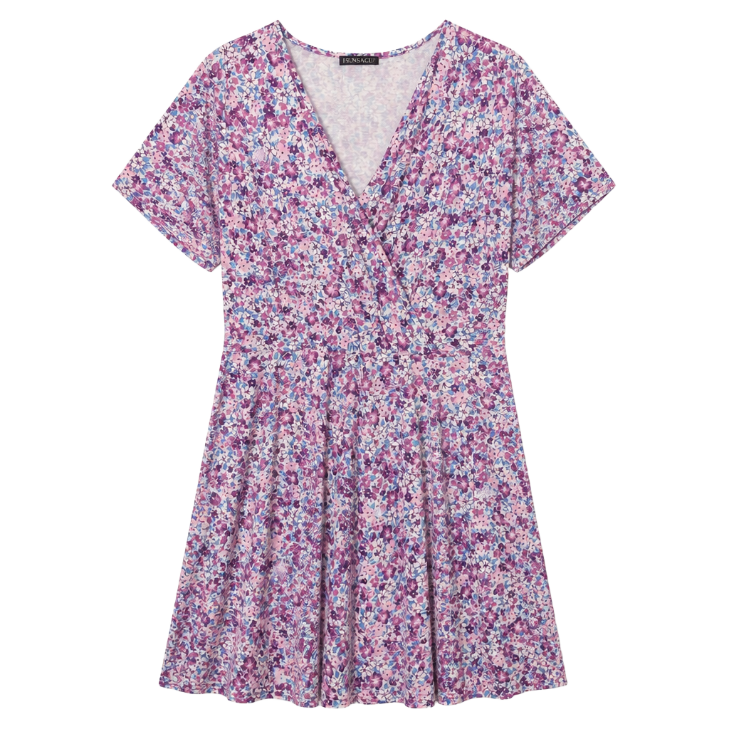 Fensace Women's Floral Wrap Fit and Flare Midi Dress 1