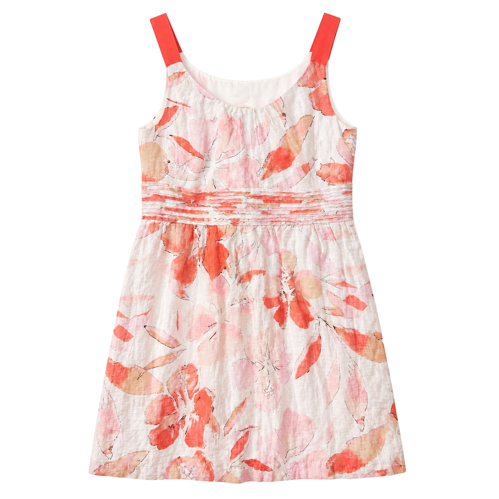 LOFT Pink and Orange Floral Watercolor Linen Blend Sleeveless Dress Size 10 1