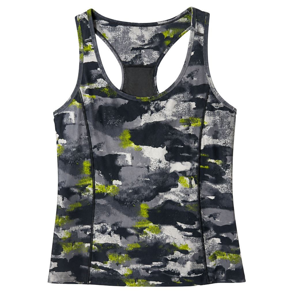 Eddie Bauer Women's Racerback Athletic Tank Top Built-In Bra Camouflage Gray Neon 1