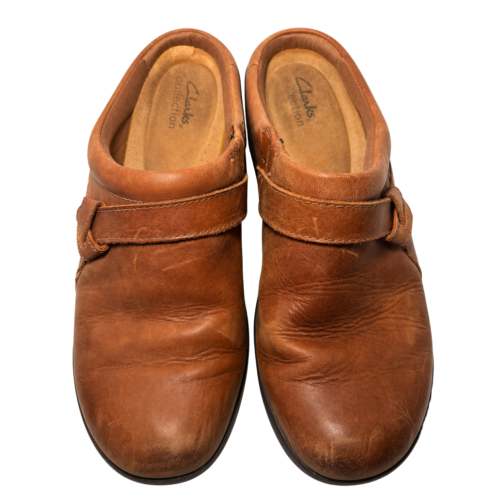 Clarks Collection Brown Leather Clog Mules Size 11 1