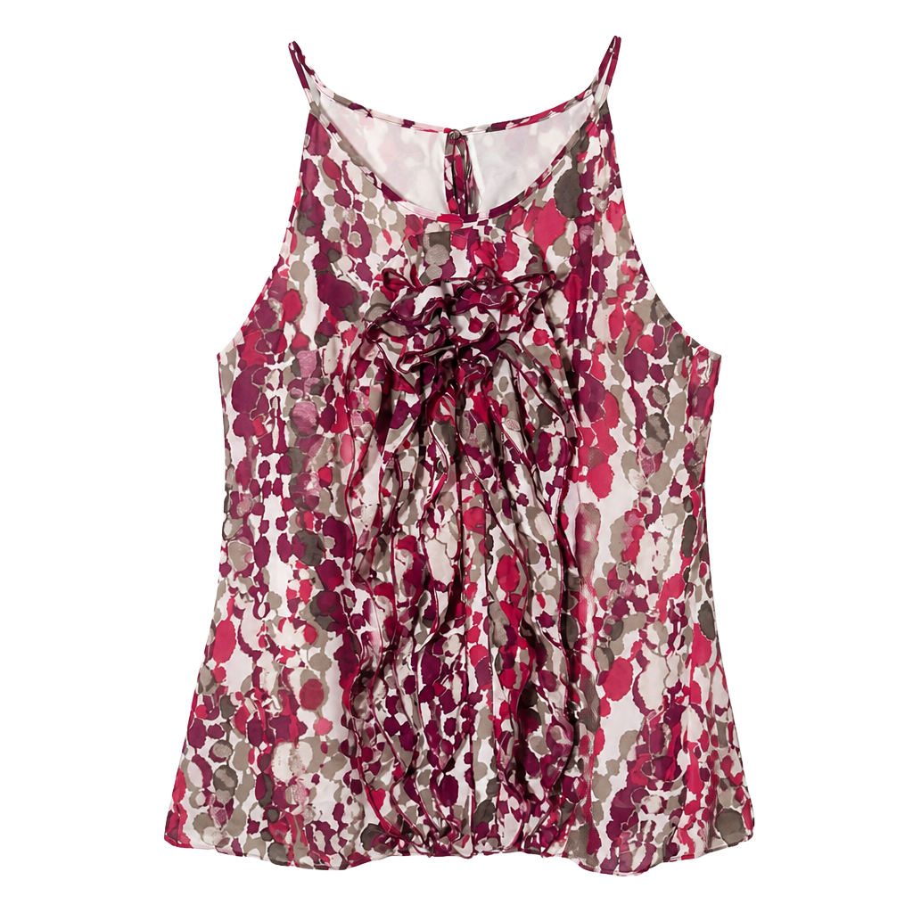 Ann Taylor Ruffle Front Watercolor Polka Dot Sleeveless Halter Top 1
