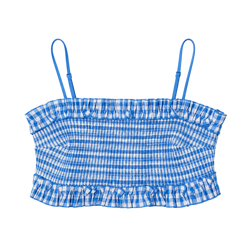 Colsie NWT Blue Gingham Smocked Ruffle Bandeau Bralette Crop Top 1