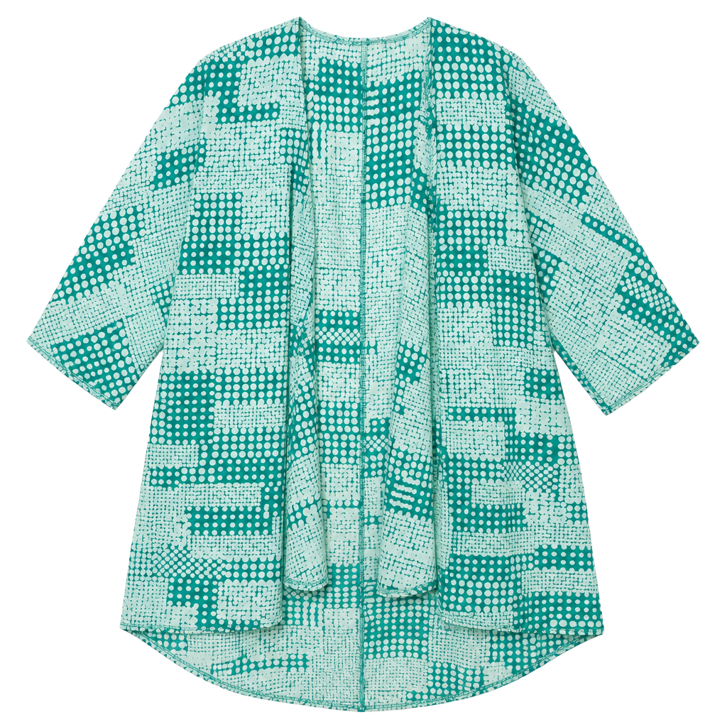 LuLaRoe Sarah Long Cardigan Sweater Jacket Sz S Cream Teal Geometric Pockets 1