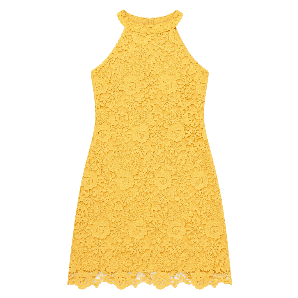 Lulus Yellow Crochet Lace Halter Bodycon Mini Dress 1