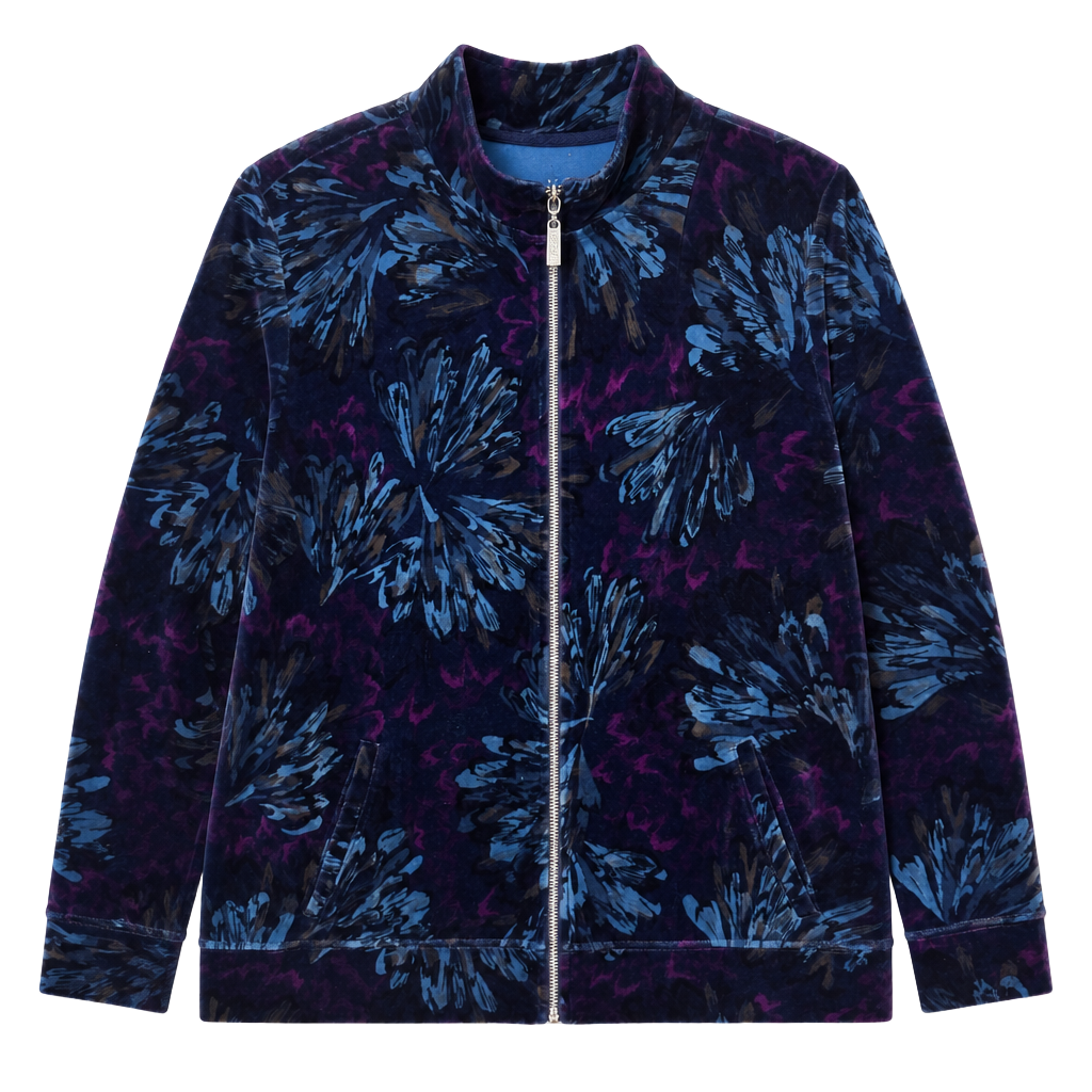 Karen Scott Sport Women's XL Floral Velour Full Zip Track Jacket 1