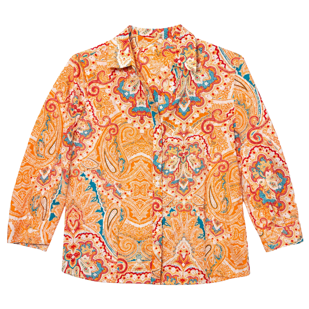 Chico's No Iron Wrinkle Resistant 100% Cotton Paisley Button Front Shirt Size 1 1