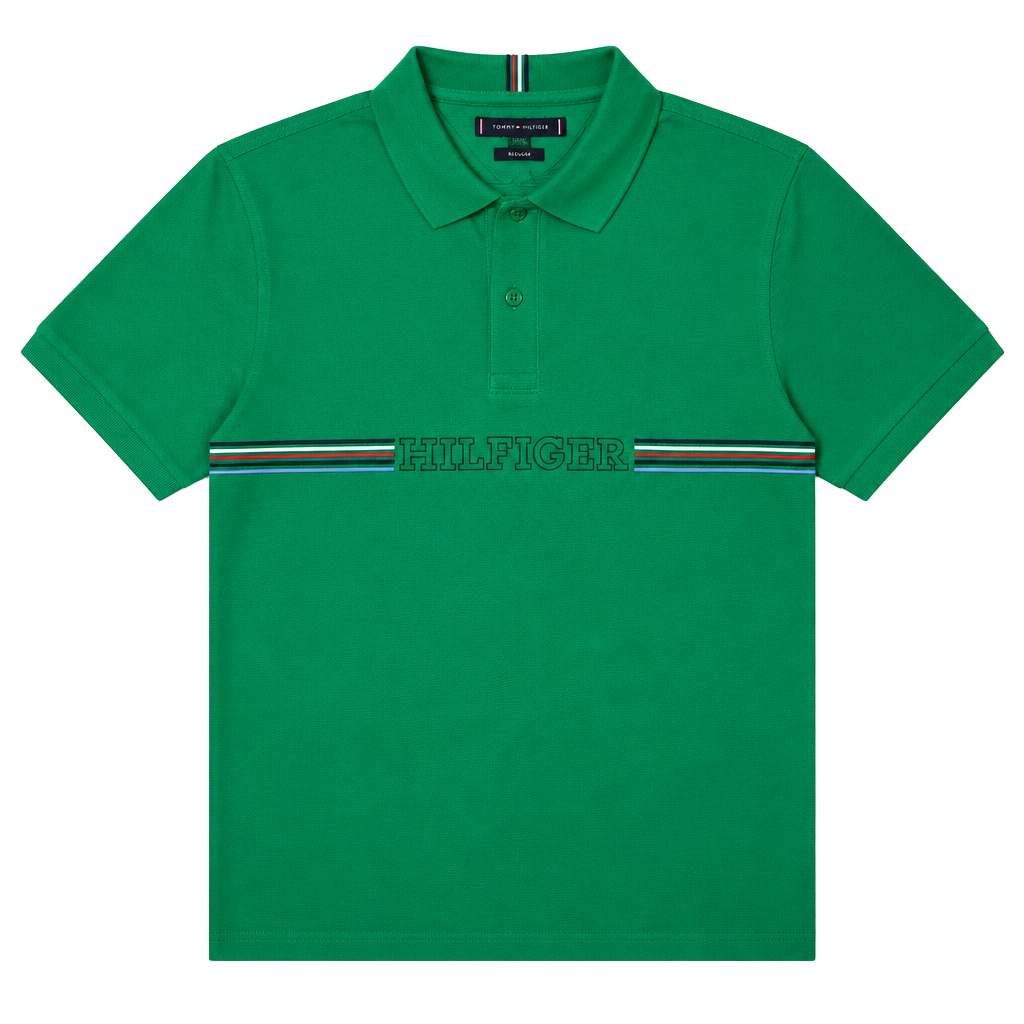 Tommy Hilfiger Men's Green Striped Logo Polo Shirt Size XXL 1