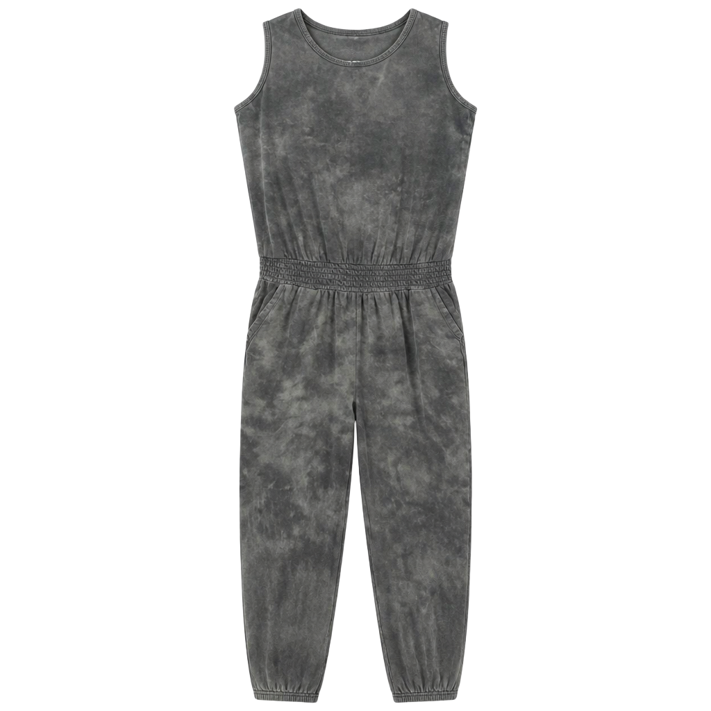 Aerie Charcoal Gray Tie-Dye Sleeveless Jumpsuit Romper, Cinched Waist - Size S 1