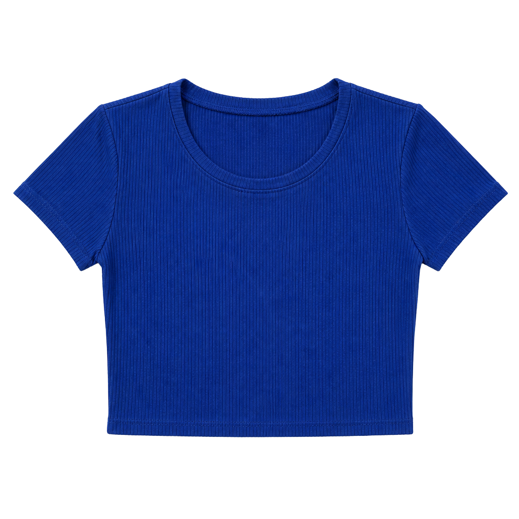 Bozzolo Women's Royal Blue Ribbed Short Sleeve Crop Top 1