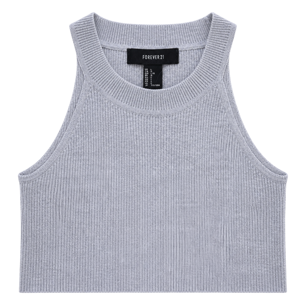 Forever 21 Grey Ribbed High Neck Sleeveless Halter Crop Top 1